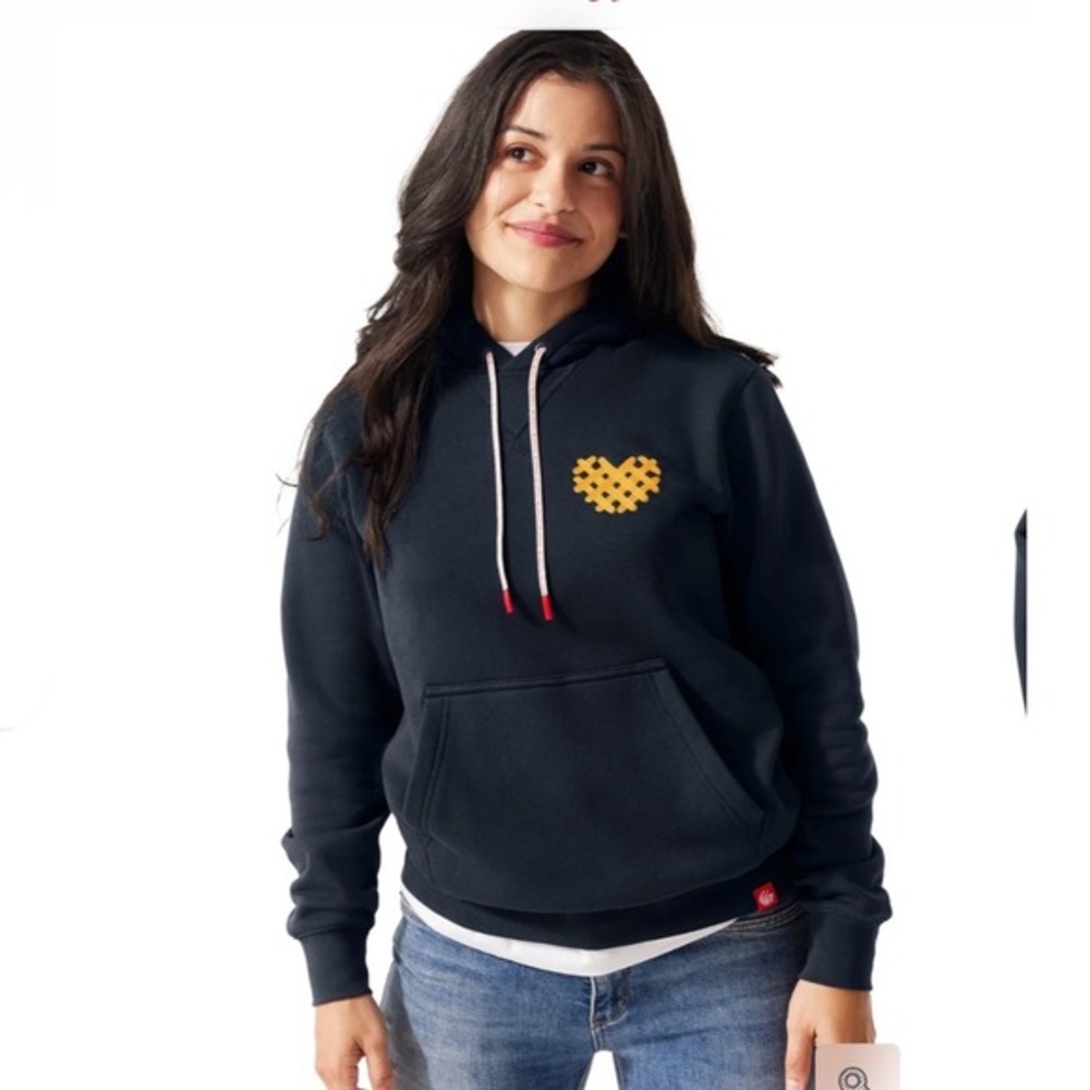Chick-fil-A Originals Navy Blue Waffle Fry Heart Hoodie Sweatshirt‎ XS